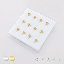12PCS OF MULTI CZ HEART CLUSTER 316L SURGICAL STEEL L SHAPE STUD BOX